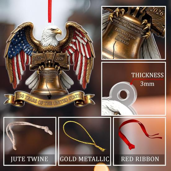 Yousheng 2D Acrylic America 250th Anniversary Ornament 250 Years Patriotic Hanging Decoration 1776-2026 Commemorative Gifts for 4th of July