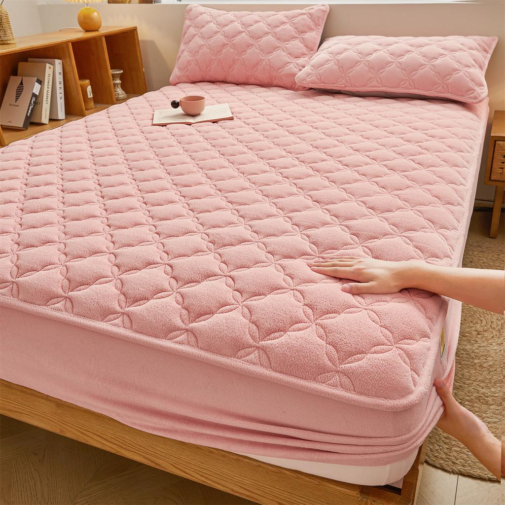 Class A Antibacterial Milk Velvet Fully Wrapped Bed Sheet Single Piece Household Anti-slip Bed Cover Protective Cover Bedding