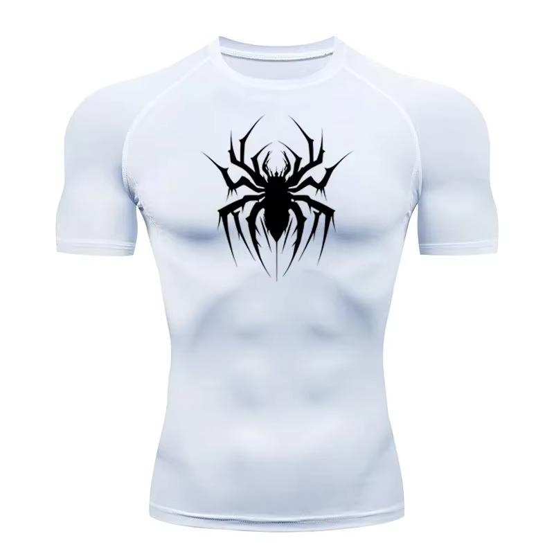 Мужская компрессионная футболка с принтом, короткий рукав, спортивный топ для тренировок и бега, эластичная, дышащая и быстросохнущая RL818 XXXL