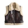 Gilet court double face pour femme, coupe slim, doublé polaire, col rabattu, pour l'automne et l'hiver