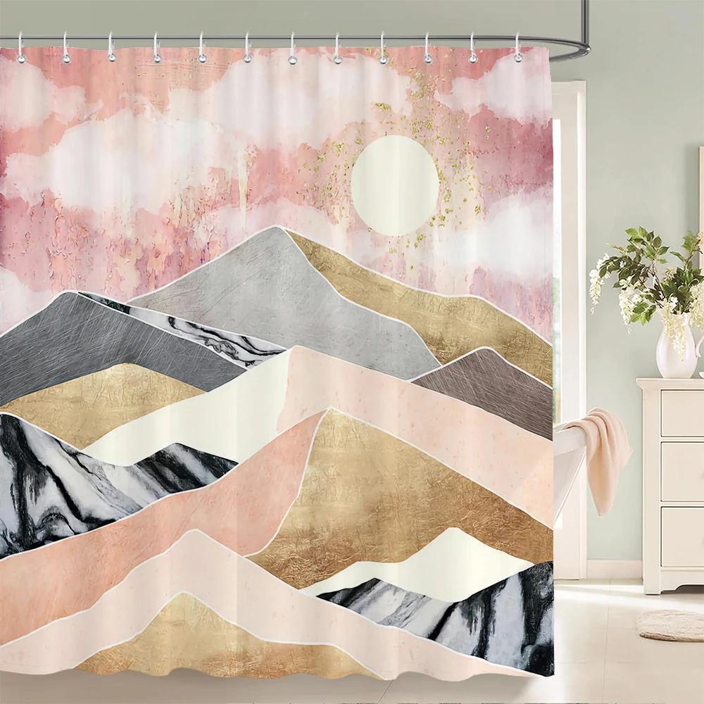 Japanese-style Shower Curtain 3d Ink Painting Bathroom Curtain Waterproof  With Hooks 180*240CM Shower Curtain Polyester Fabric