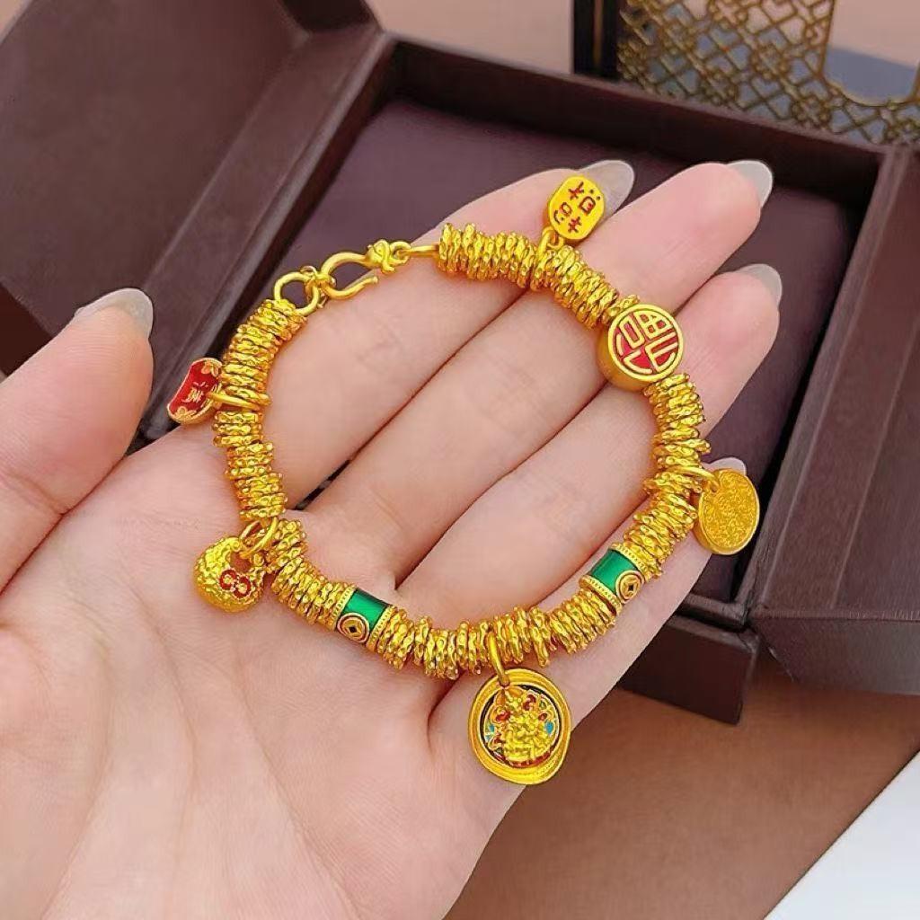 Wei Xue Gold Burnt Blue Enamel Yellow God Of Wealth Little Fat Fu Coiling Bracelet Female Tide Guofeng Five Road God Of Wealth Bracelet