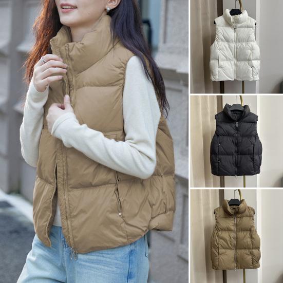 Women's Puffer Vest Casual Sleeveless Stand Collar Down Jacket Winter Warm Zip Up Outerwear with Pockets