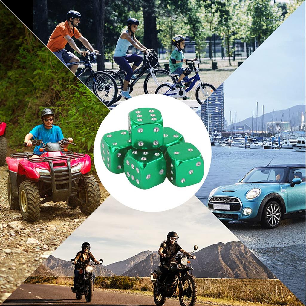 BOROLA New Dice Aluminum Shaved Air Valve Cap Tire Aluminum Anodized Corrosion Prevention for Automobiles, Motorcycles, Set of 5 (Green)