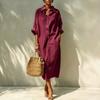 European and American women's new loose long single-breasted lapel design shirt dress women