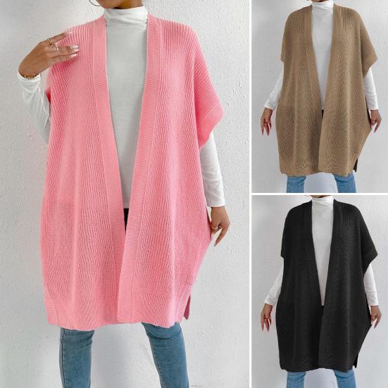 Women Solid Color Knitted Sweater Waistcoat Casual Loose Fit Cardigan Jacket Autumn Winter Knitting Vest Coat