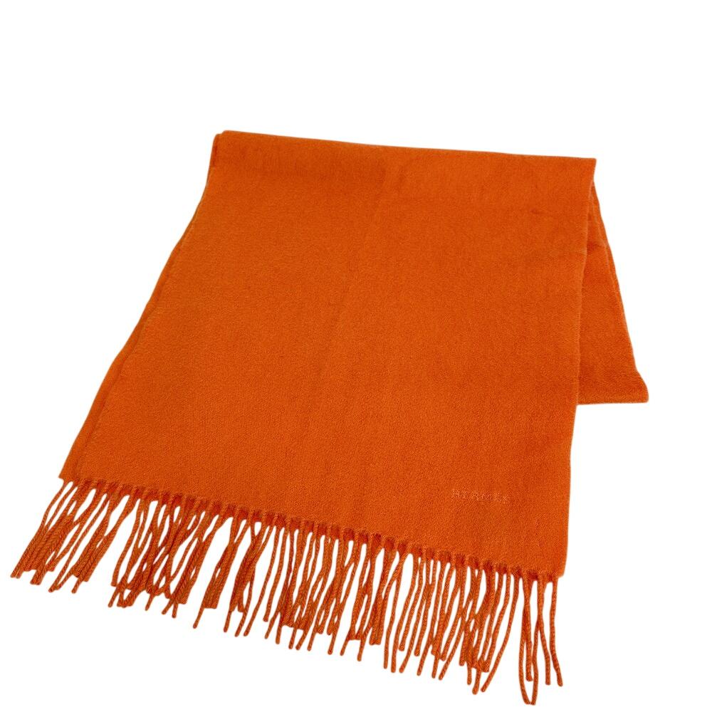 HERMES cashmere Scarf Orange cashmere Used