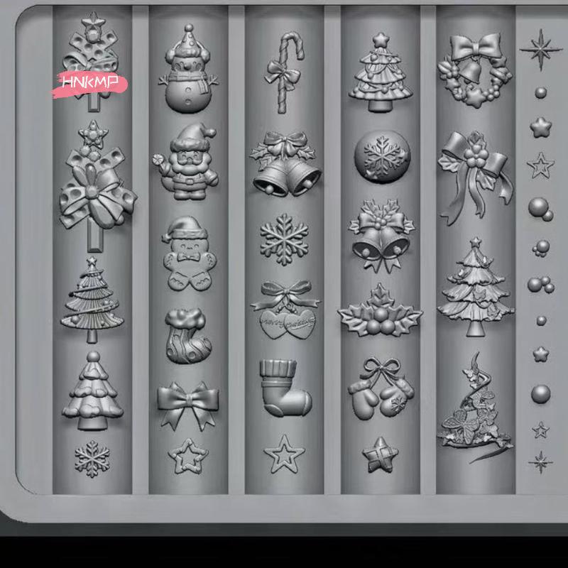 3D Baroque Angel Butterfly Christmas Tree Snowman Nail Art Mold Silicone Carving DIY Manicure Template for Nail Decorations