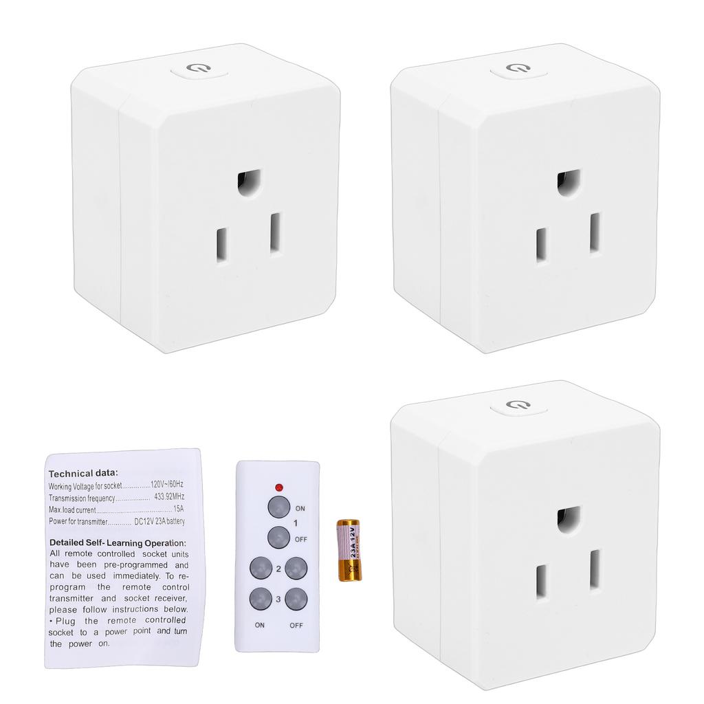 Remote Control Outlet Smart Plug for Lights Lamp Appliances Indoor Use 100 Feet Range ON Off Switch 15A 1850W Energy