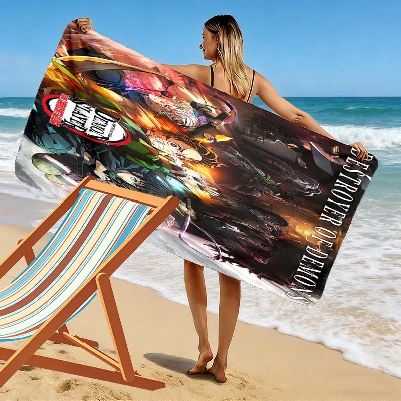 Dynamic Demon Slayer Art beach towel Outdoor camping Portable for travel quickdrying swim towel swim Absorbent bath towel Comfort printing