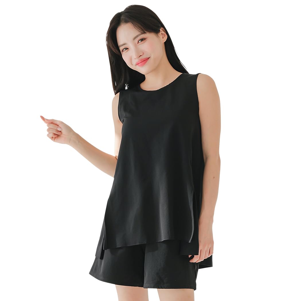 

Teddy Women s Two-Piece Swimsuit, Sleeveless Rash Guard and Shorts, UPF 50+, Size M (9), Black, hys3092