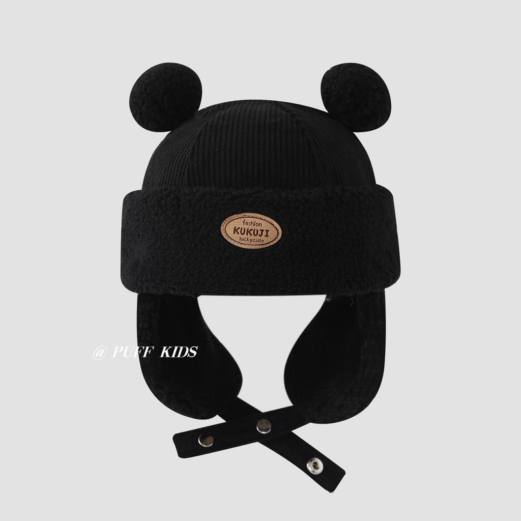 Children's Winter Hat with Fleece Lining, Windproof Corduroy Design, and Lambswool Ear Protection