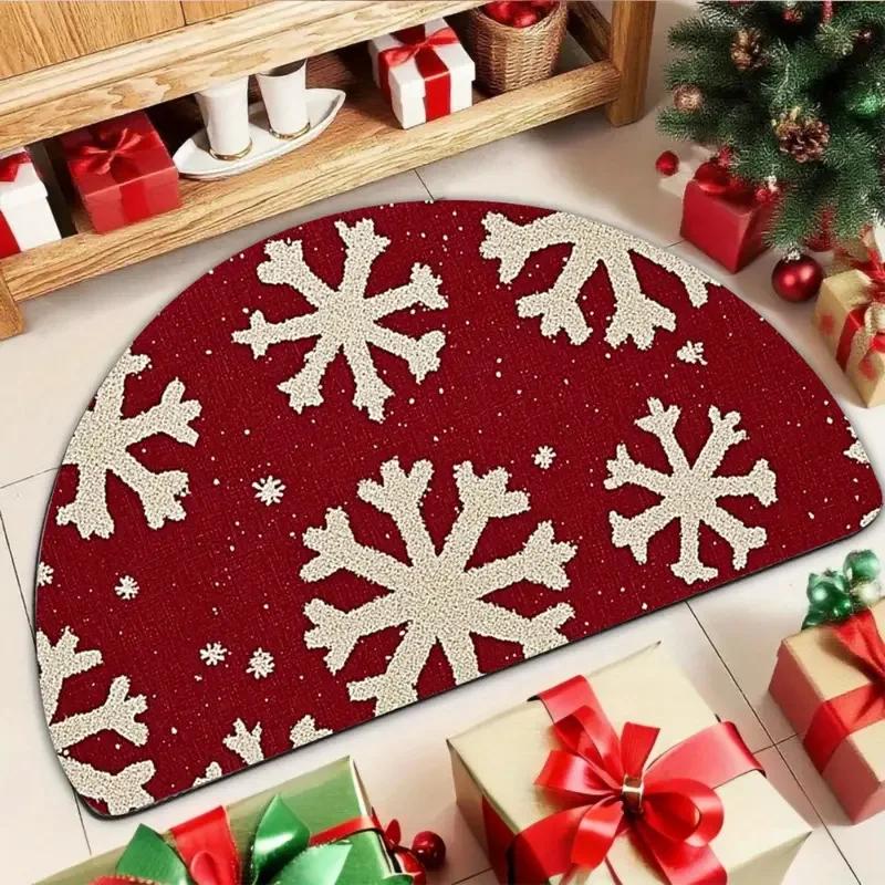 1PC VIKAMA Christmas Doormat Semi-circular Welcome Mat Anti Slip Wear-resistant Carpet for Living Room Bathroom Kitchen Tapete