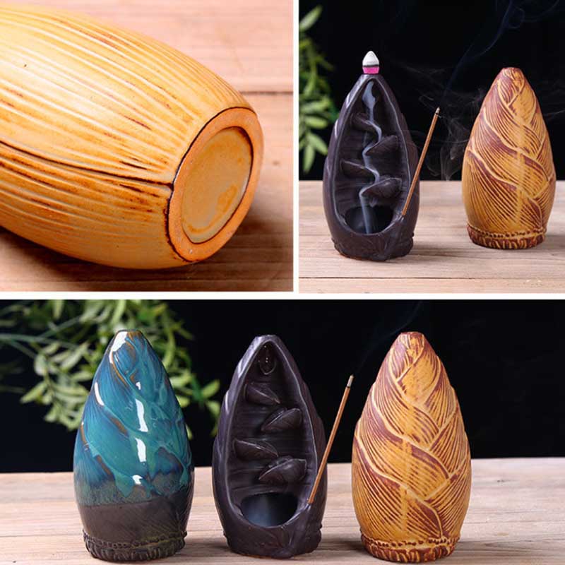 Ceramic Backflow Incense Burner Flow Smoke Indoor Backflow Incense Burner Aromatherapy Ornaments