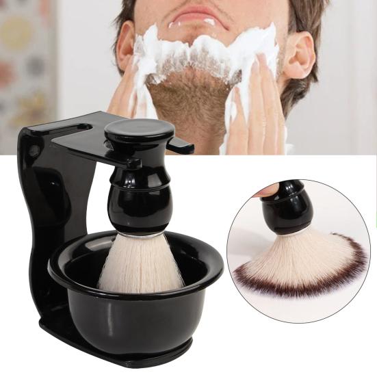 3-In-1 Beard Grooming Kit with Shaving Brush Soap Bowl Stand Ergonomic Design Beard Care Set Shaving Tools for Facial Care And Travel Use