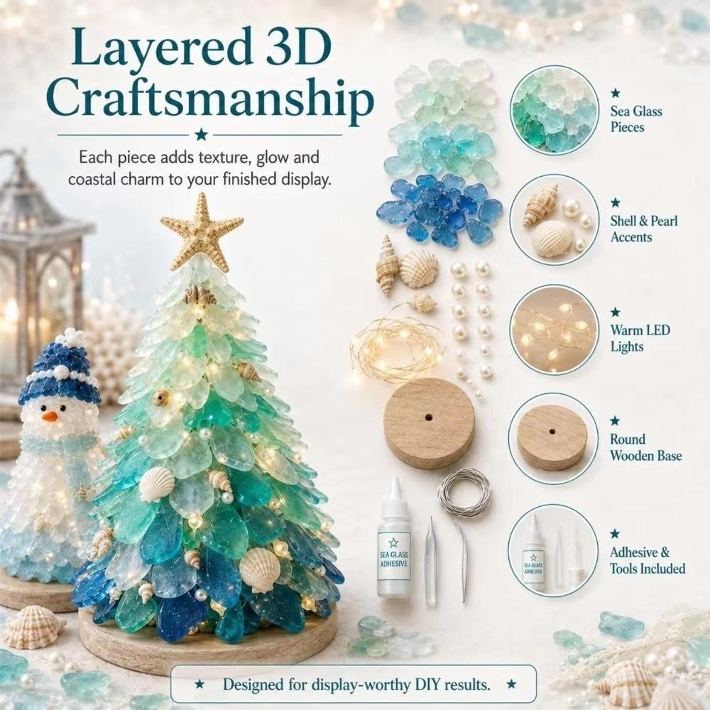 Layer Sea Glass Sea Glass Christmas Tree DIY Kit Tabletop Display DIY Craft DIY 3D Sea Glass Art Kit Coast and Christmas Series