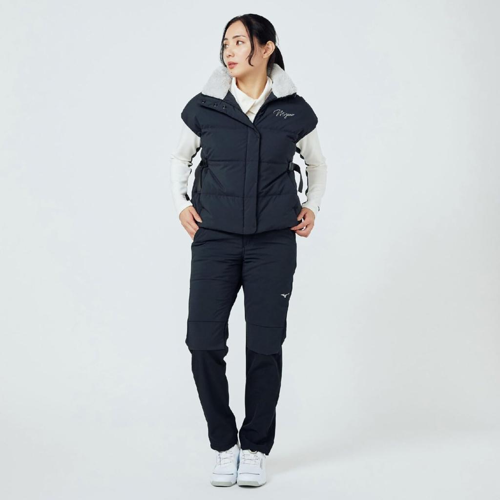 Mizuno Breath Thermo Bulky Down E2MEC702 Vest, Heat-Generating Material, Women's, Black,