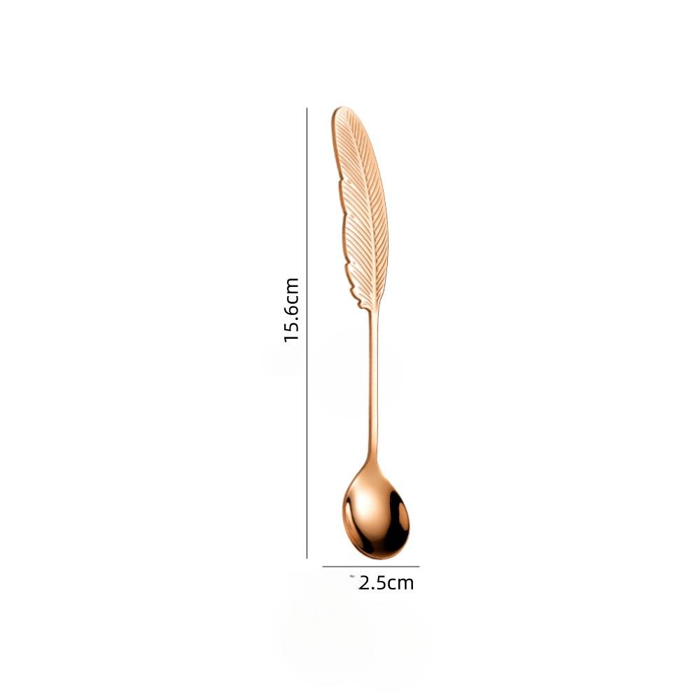 Feather‑Shaped Spoon Fork, 304 Stainless Steel Coffee Stirring Spoon Creative Dessert Gift Utensil