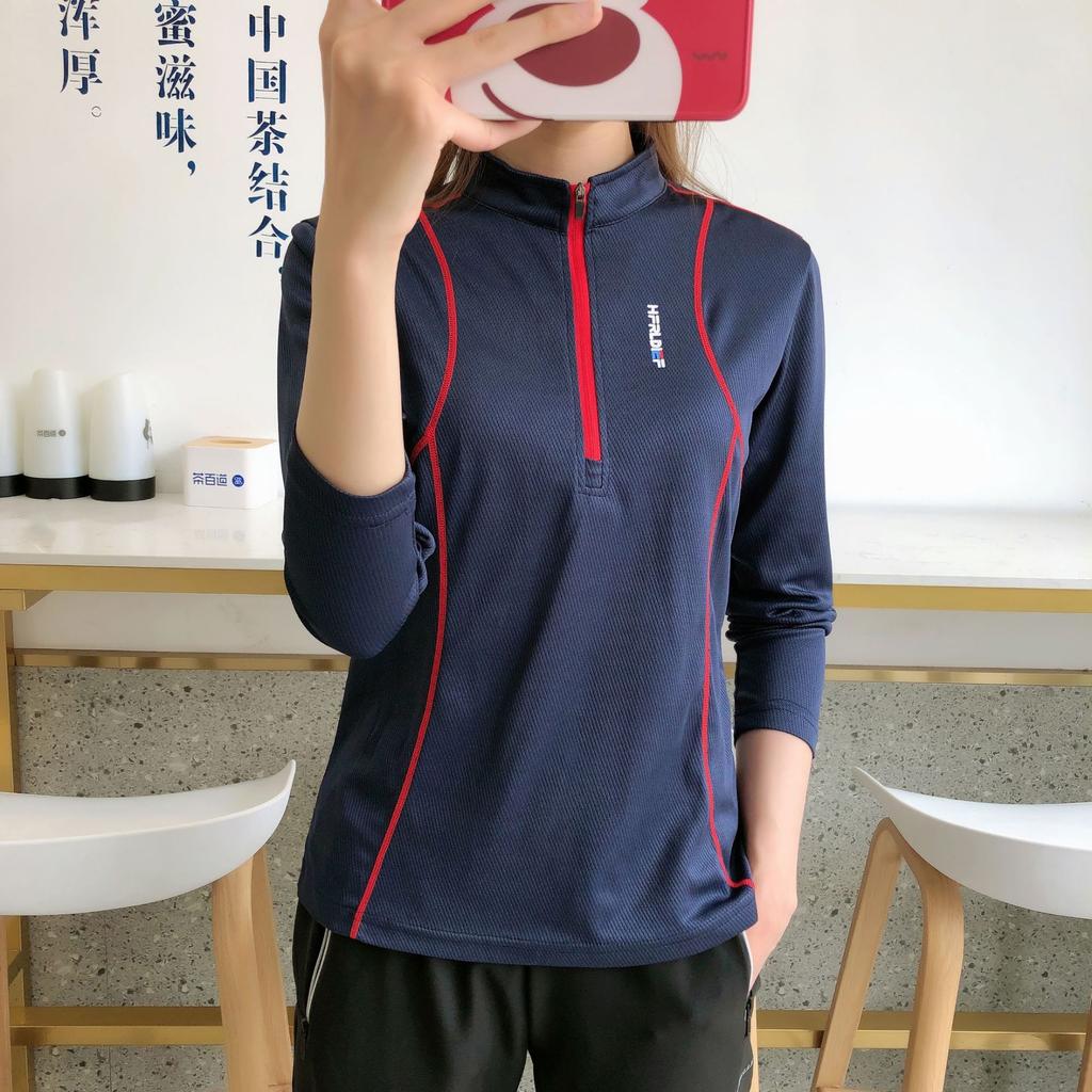 Spring and Autumn Outdoor Ice Silk Sports Skin Clothes Quick Drying Women's Running Fitness Thin Mountaineering Breathable Stand Collar Quick Drying