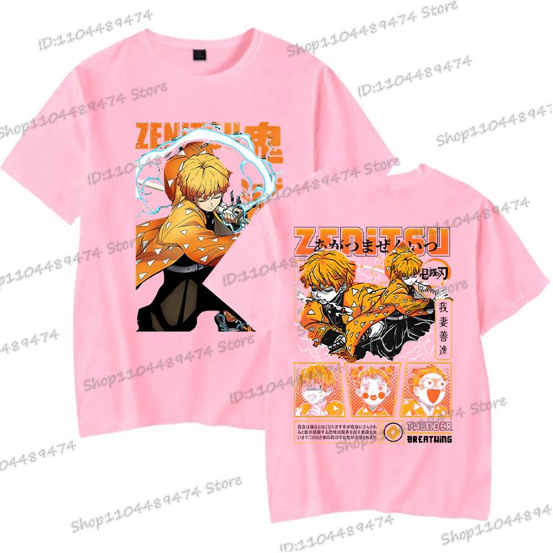 New Demon Slayer Zenitsu Agatsuma T Shirt Men Fashion Manga T-shirts Cool Two-sided Graphics Unisex Tops Anime Homme Camiseta