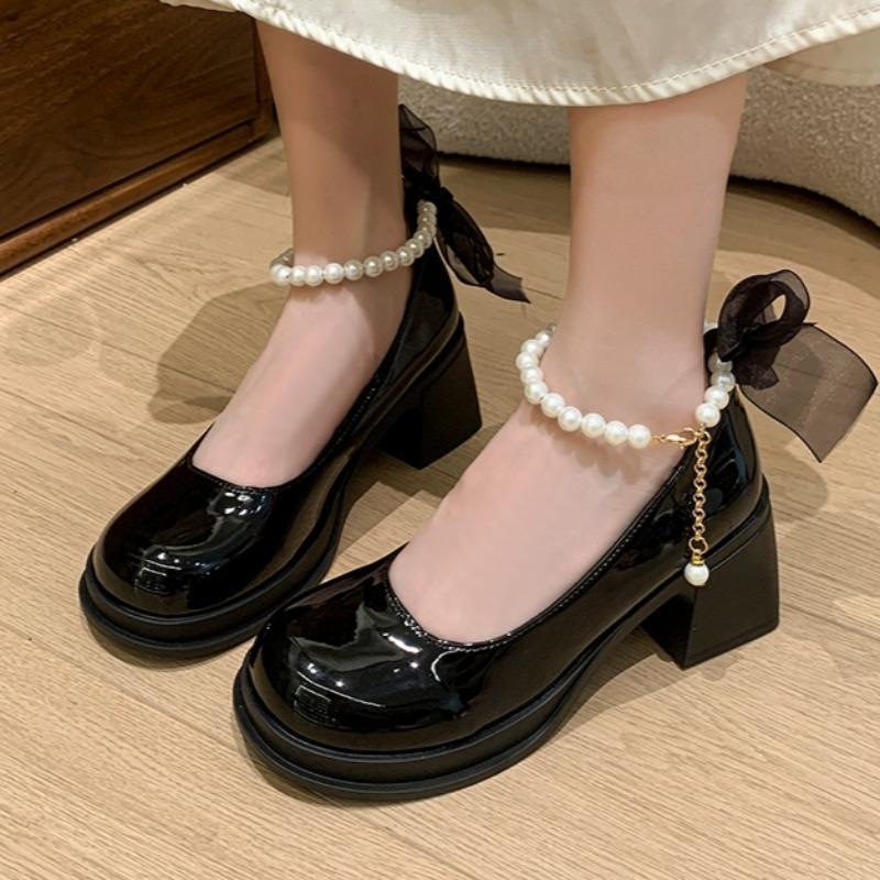 Fashion Beaded Lace Women High Heels Women Loafers Shoes 2025 Autumn New Elegant Mary Janes Shoes Fashion Chunky Pumps Dress Zapatillas