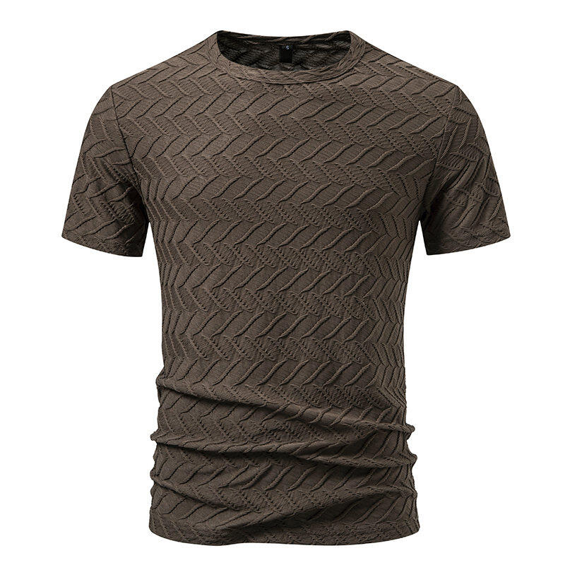 Summer New Men's Short Sleeve T-shirt Casual Round Neck Textured Design Fashion Lightweight Breathable Male Tops
