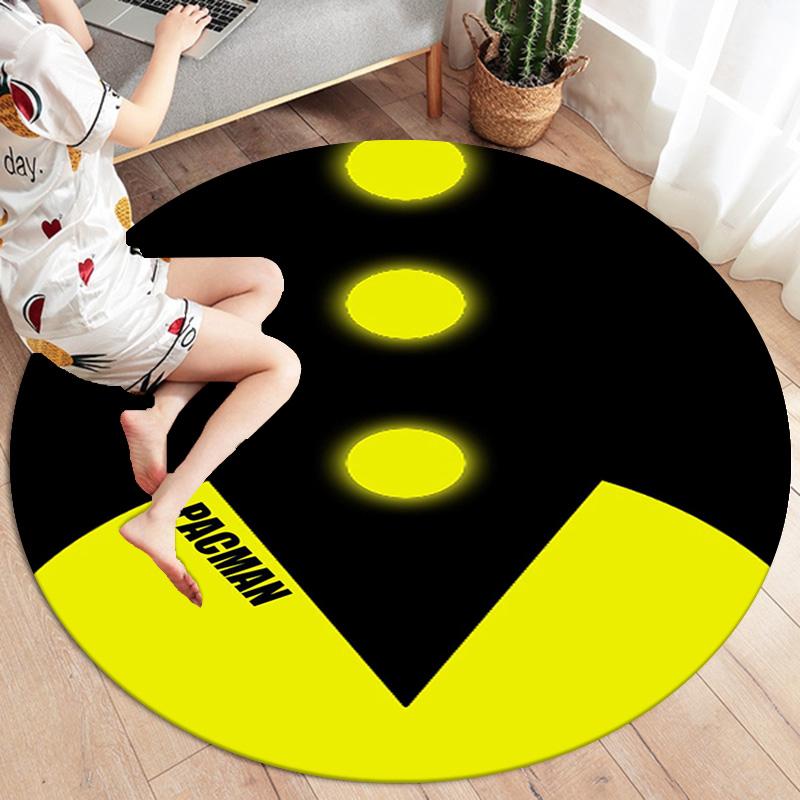 Covor rotund Pac-Man, Covor pentru camera de zi, dormitor, canapea, cameră de joacă, Covoraș antiderapant pentru podea