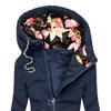 Women Hooded Coat Floral Print Patchwork Autumn Winter Drawstring Zipper Irregular Bottom Sweatshirt for Daily Wear
