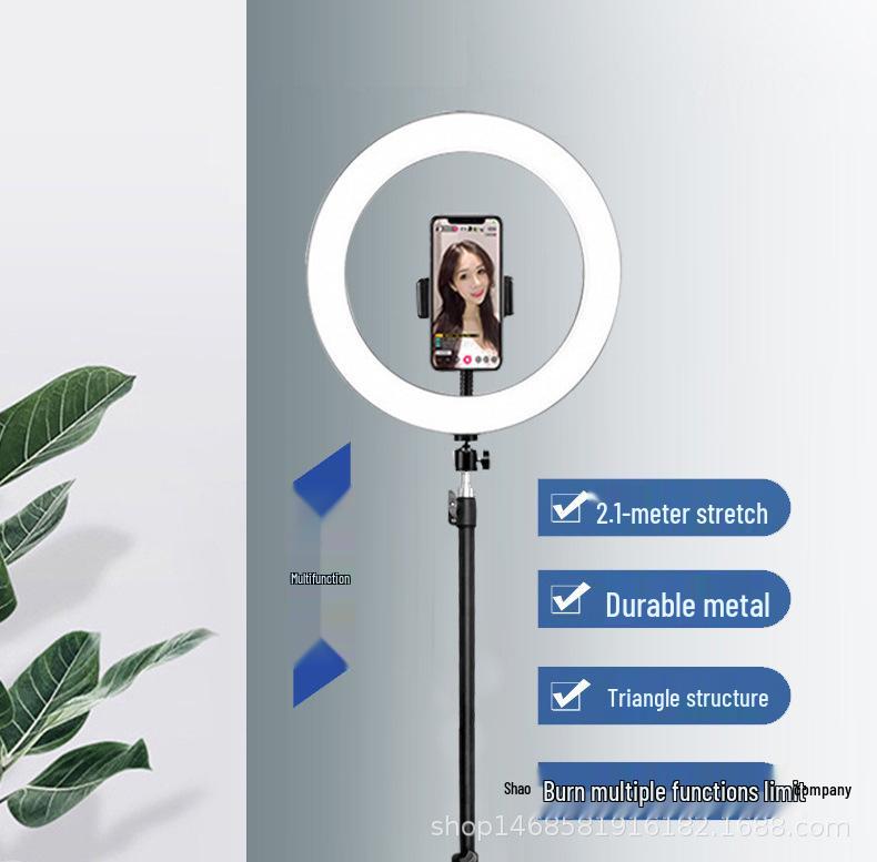 2.1m Thickened Mobile Phone Tripod Stand with Temperature Sensor and LED Beauty Light for Studio Photography and Live Streaming