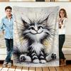 Cute Smiling Cat Blanket Animal Throw Blanket Soft Flannel Couch Bedding Blanket