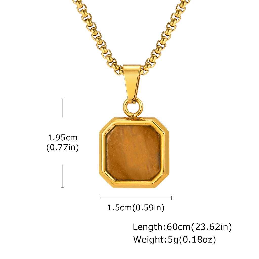 Stainless Steel Square Pendant Men, Sweater Stacked Necklace, Natural Tiger Eye Sweater Chain Nc-892