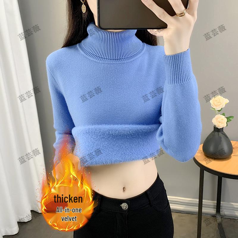 Women's 2025 Autumn Winter Plus Size Half-High Collar Velvet Knit Sweater
