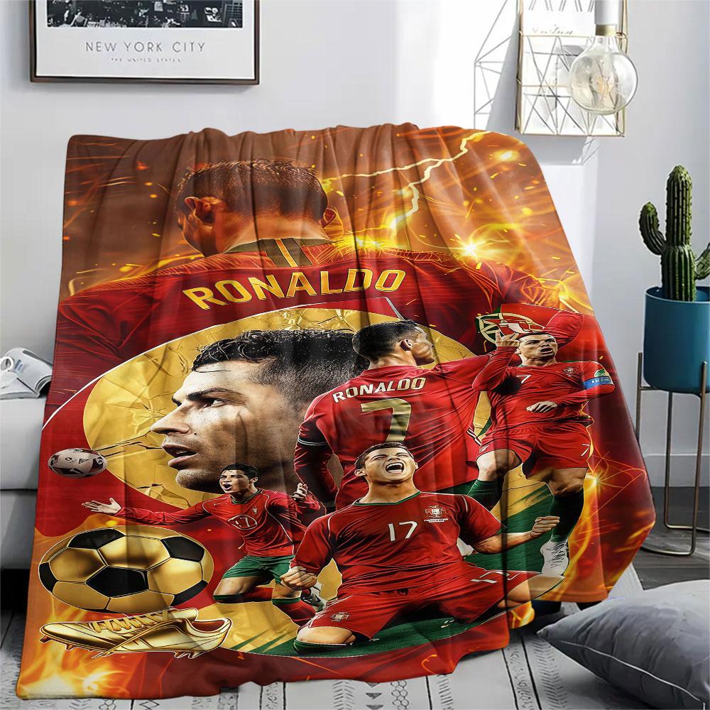 1PC Cristiano Ronaldo Patterned Flannel Blanket Suitable For All Seasons for Home Decor Warmth and Comfort Gifts Holiday Present