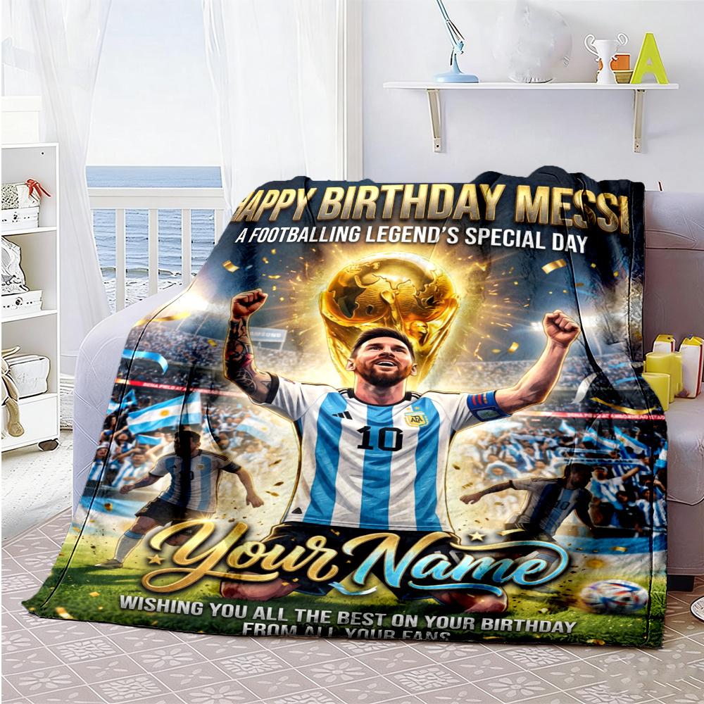 Messi Customize Text Blanket Gift Personalized Blanket Comfortable Throw For Sofa Bedding Living Room Chair Four Seasons Multipurpose