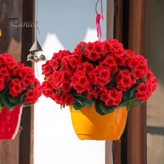 Long-lasting Decorative Flowers 1/6/12Pcs Artificial Geranium Flower with Green Leaves Realistic UV Resistant No Fading Fake Silk Indoor Outdoor