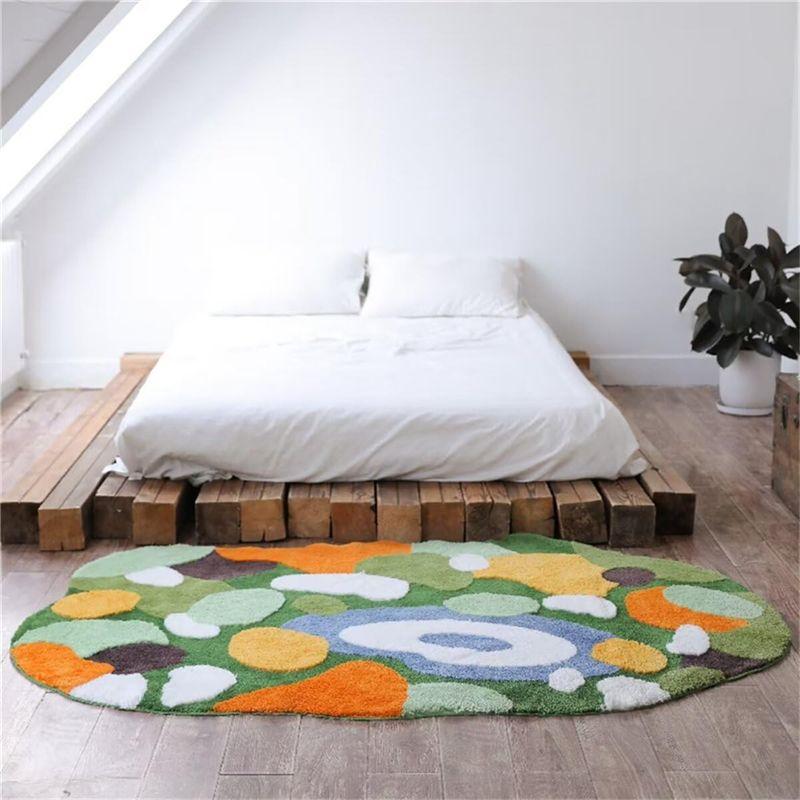 M-Modern-Irregular Green And Yellow Moss Carpet, Grass Moss Carpet Bedroom Kitchen Laundry Room Non-Slip Floor Mat