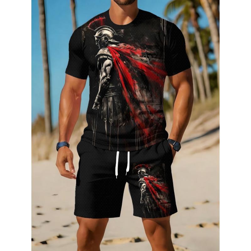 Set Casual Sportivo da Uomo, Set Traspirante per il Tempo Libero all'Aperto con T-shirt Girocollo e Pantaloncini, Set Estivo con Stampa Digitale per Adulti