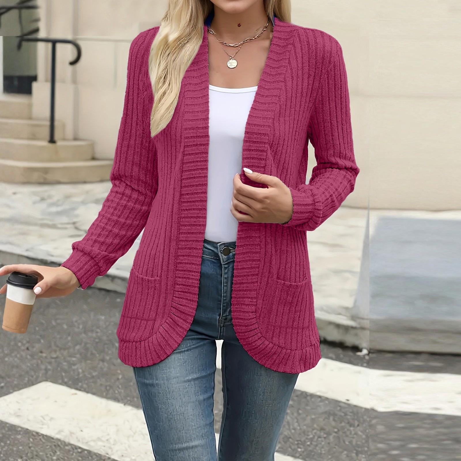

Women Ladies Solid Color Long Sleeve Length Cardigan Sweater Coat Top S