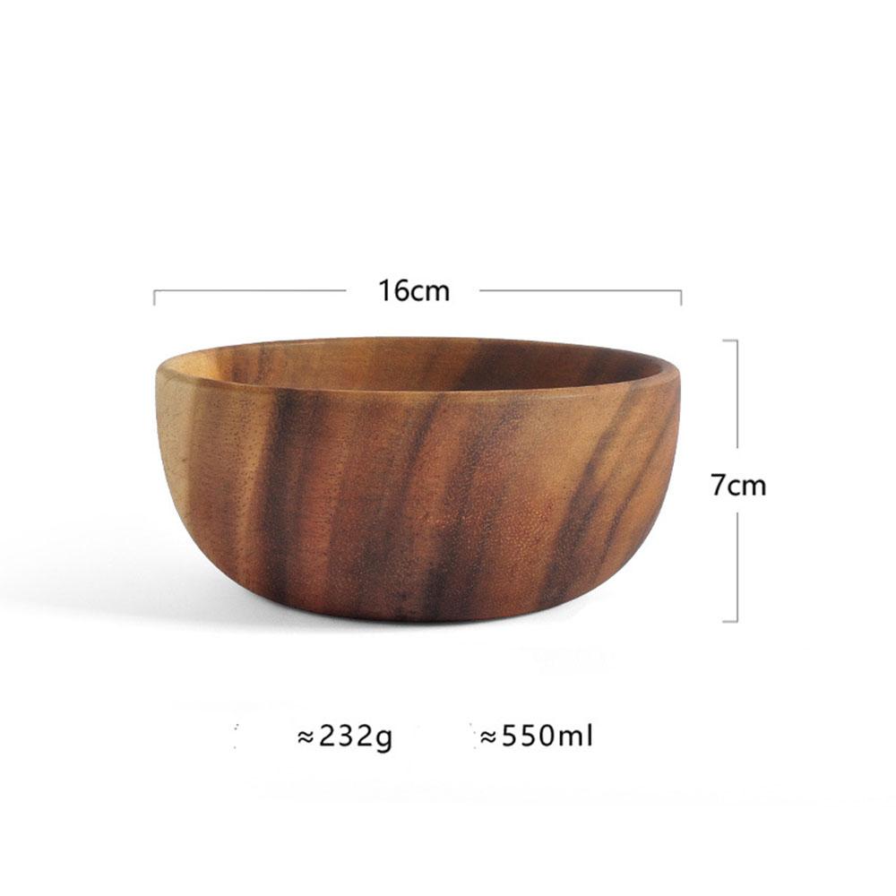 Jaswehome 1Pcs Salad Bowl Natural Acacia Wood Handmade Tableware Salad Grains Dried Fruit Shallow Mouth Bowl