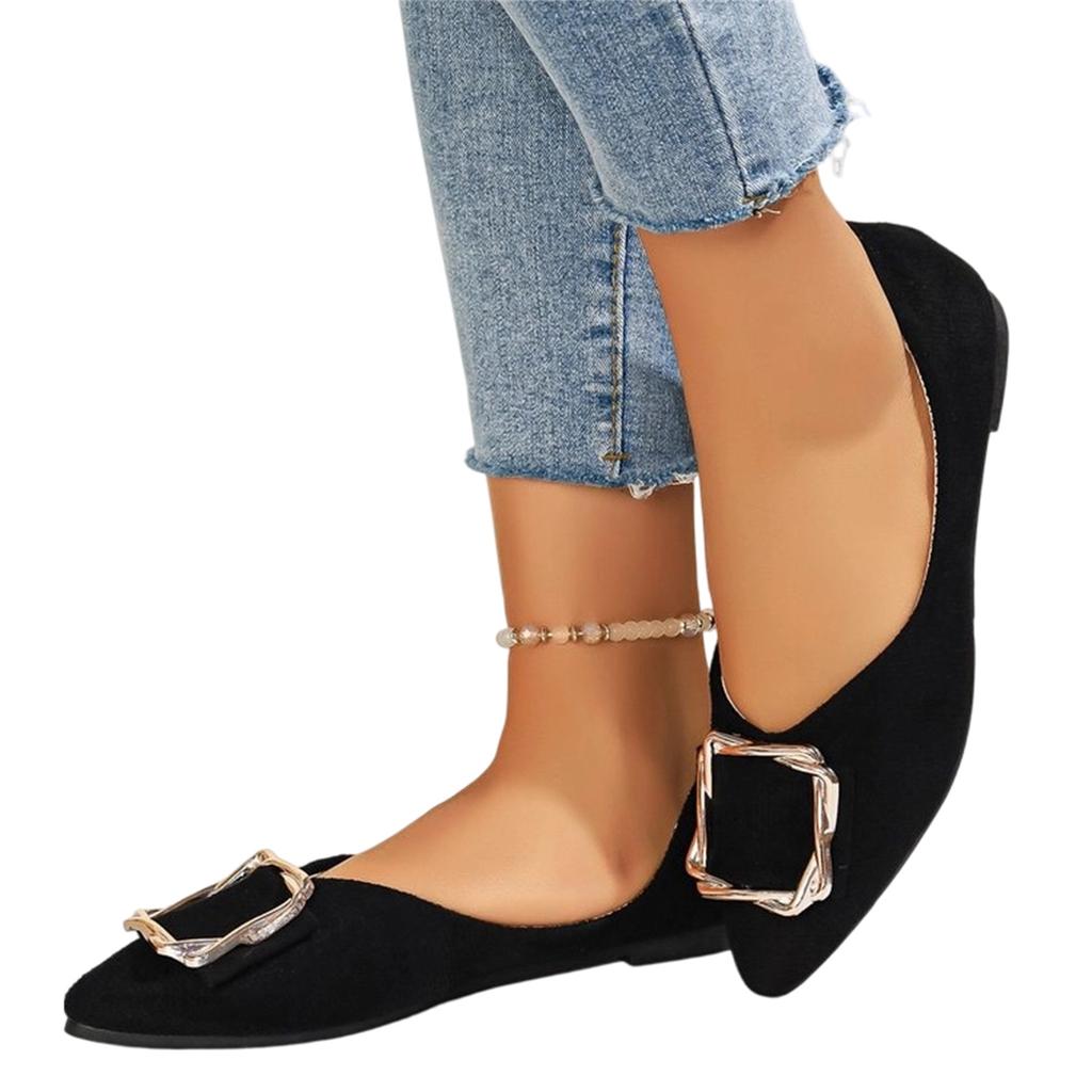 Damen Mode Übergröße Bequeme Freizeitschuhe mit quadratischer Schnallenverzierung Spitz zulaufend zum Hineinschlüpfen Bequeme weiche Innensohle Leichtes Design