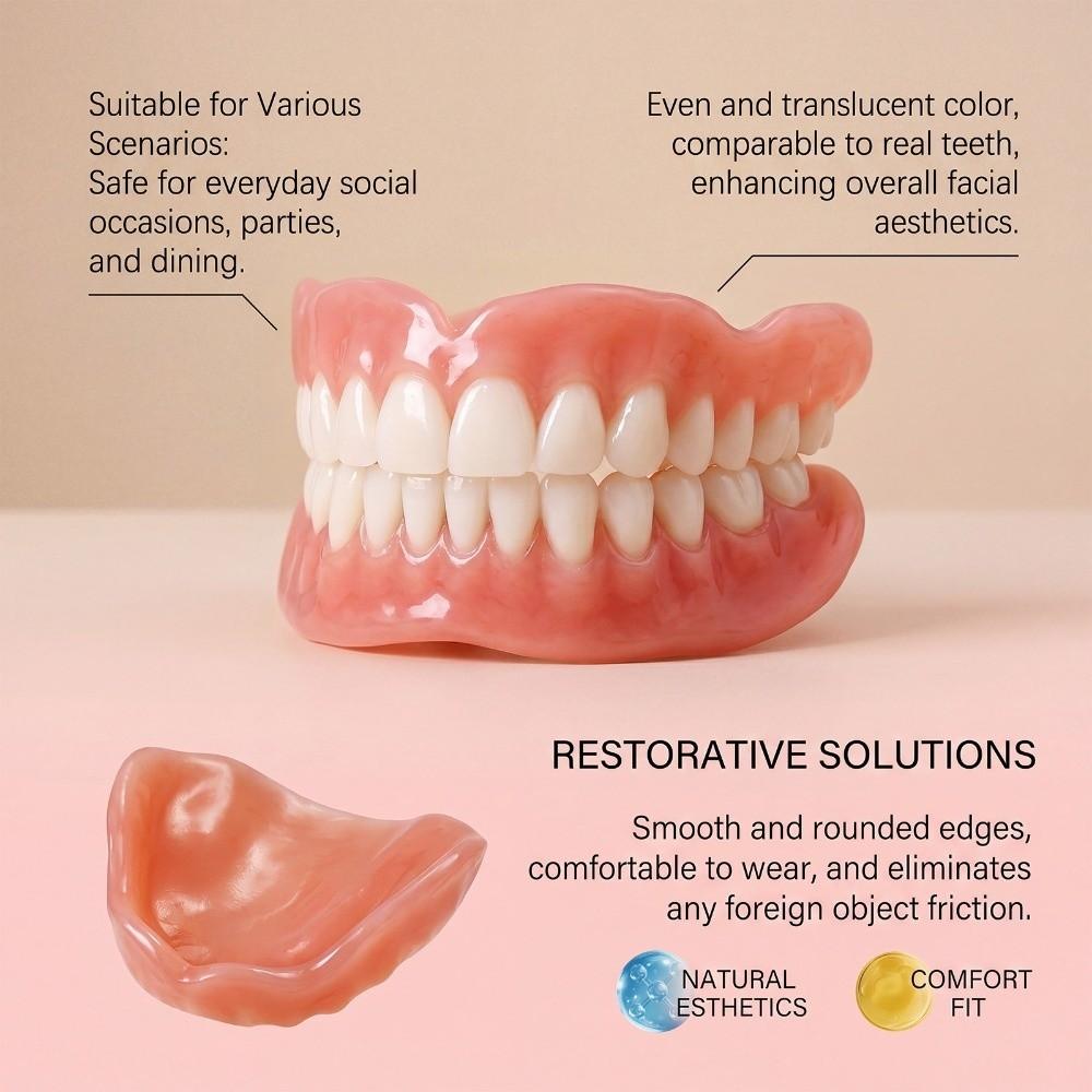 Bright Smi Full Mouth Silicone Dentures Soft All-Day Comfort Teeth for Seniors