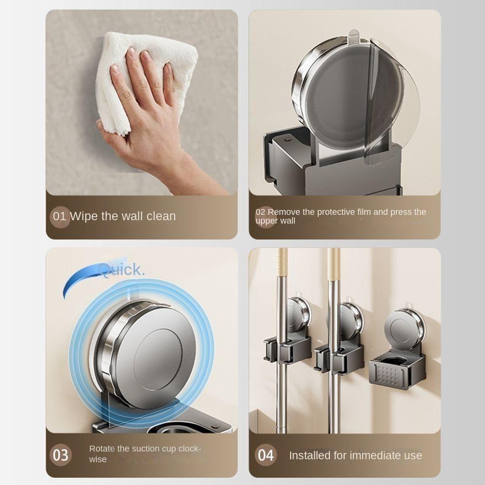 Plastic Suction Cup Mop Holder No Drilling Brush Broom Mop Hanger Mop Storage Rack  Bathroom