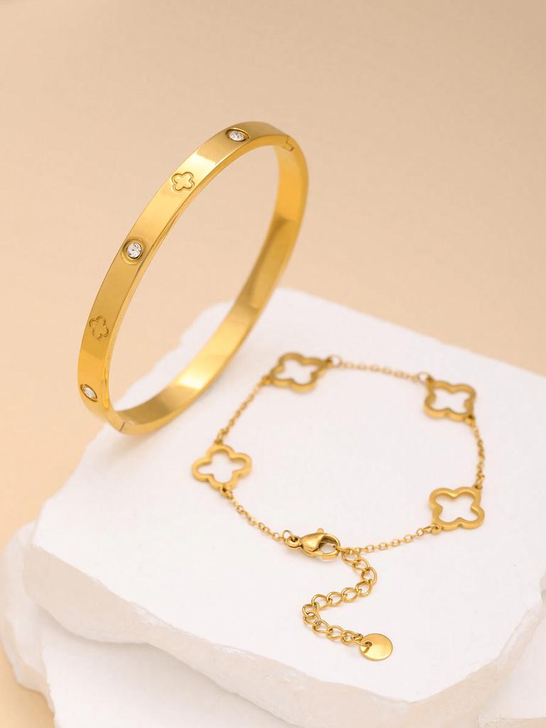 Exquisite Luxury Lucky Stainless Steel Bracelet Skeleton Flower Necklace Bracelet Does Not Lose Color Ladies Zircon Accessories