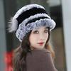 Rex Rabbit Fur Hat Genuine Fur Ear Protection Thick Warm Fashionable Fox Fur Flower Duckbill Cap New All-match Autumn and Winter Women's Hat