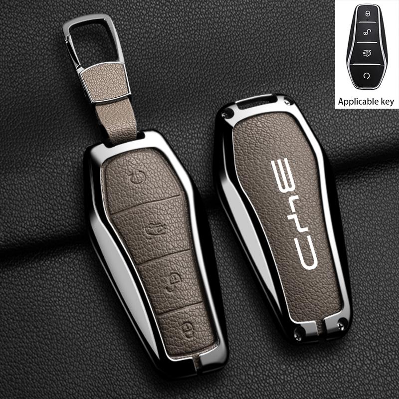Zinc Alloy New Leather Car Key Case Cover Shell Fob For BYD Song Plus Atto 3 Han EV DM Qin Seal Dolphin Protective Auto Keychain