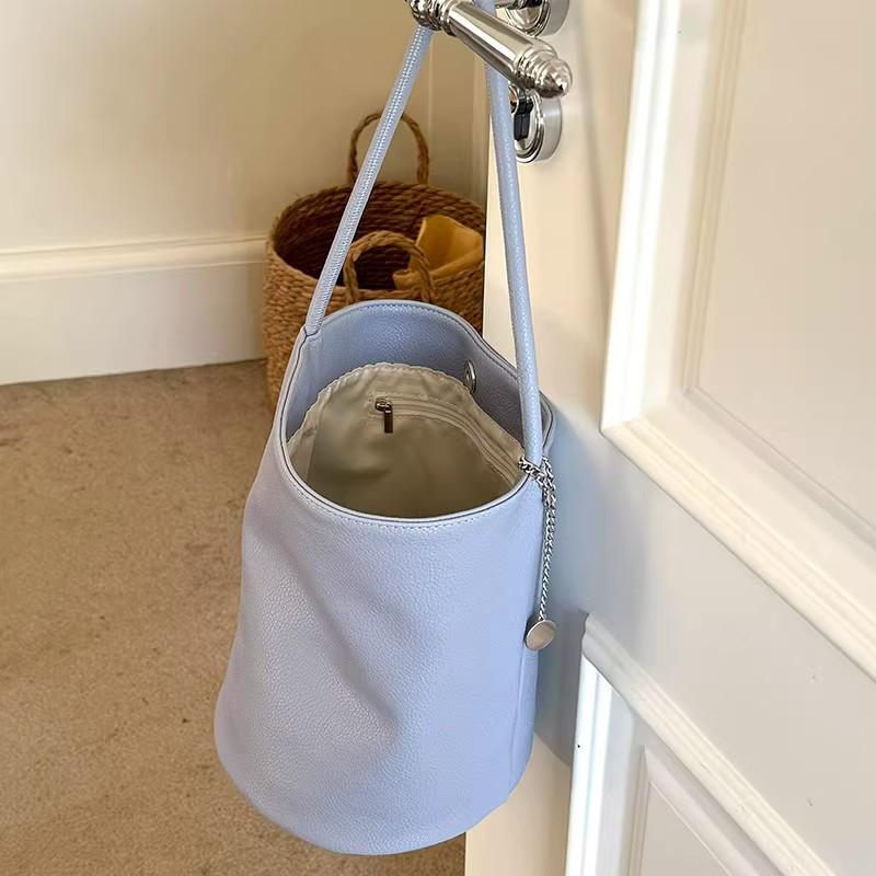 

Niche Ins Lyche Grain Soft Leather Simple Bucket Bag Fashion Everything Плечевая сумка через подмышку Женская синий