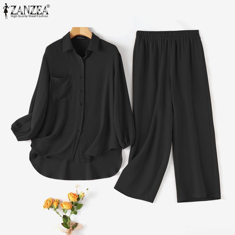 

ZANZEA Женская блузка и брюки повседневный комплект из двух предметов