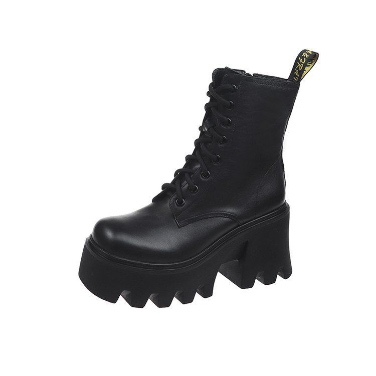 2025 Frühling und Herbst neue Martin Stiefel Damen Plateau Erhöhung Kurzstiefel Einzelstiefel Britischer Stil Dicke Ferse Hoher Absatz Quadratische Spitze Zeigt fe