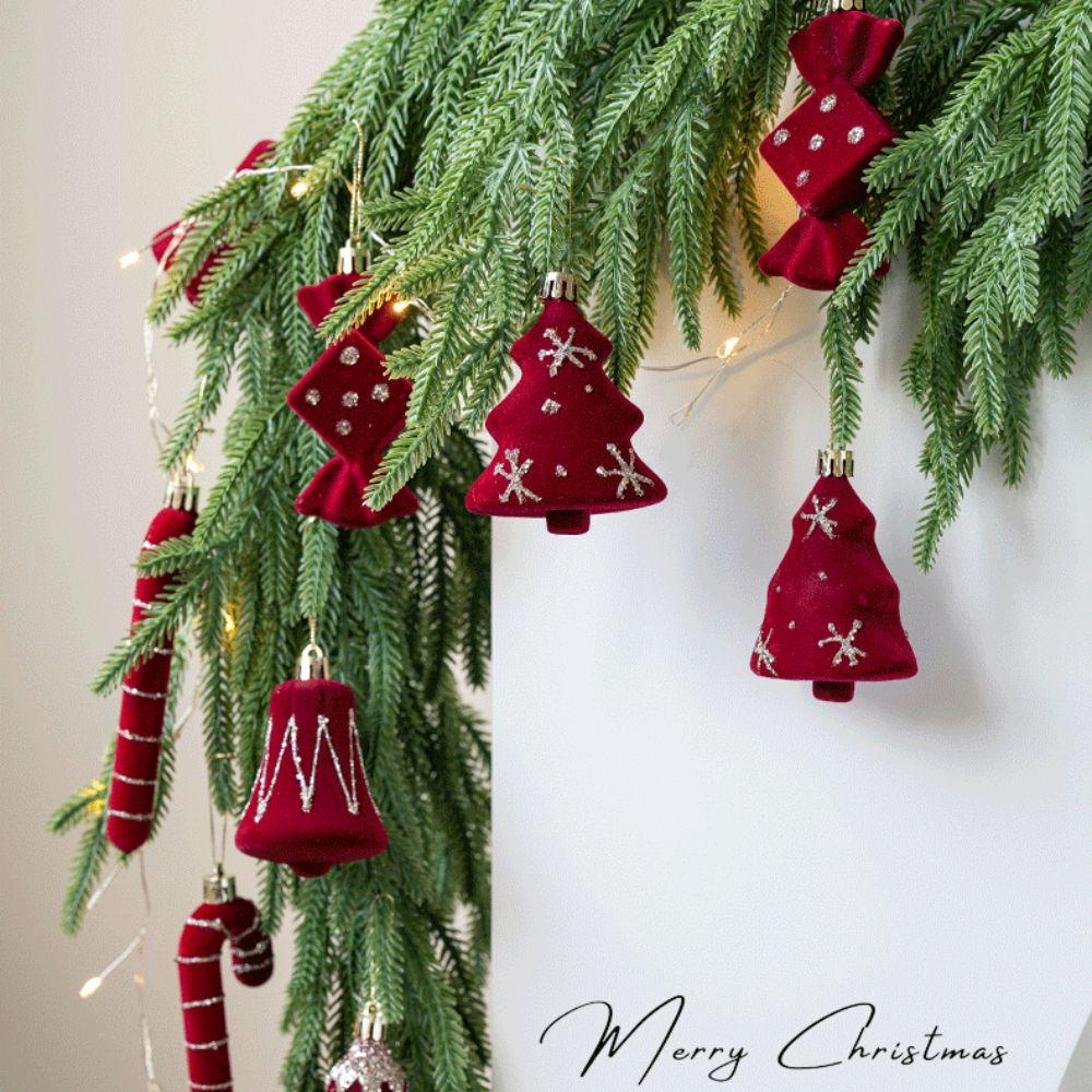 Red Christmas Tree Decoration Flocking Christmas Bell Pendant  Favors Decor