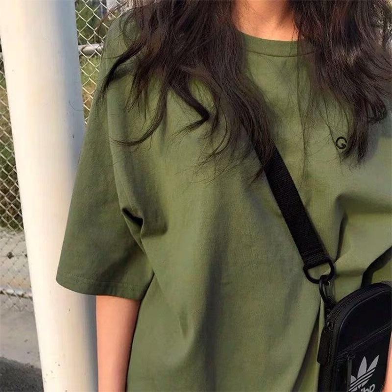 Korean Style Women s Dark Solid Color Short-Sleeve Casual T-Shirt - Summer Trend XXL